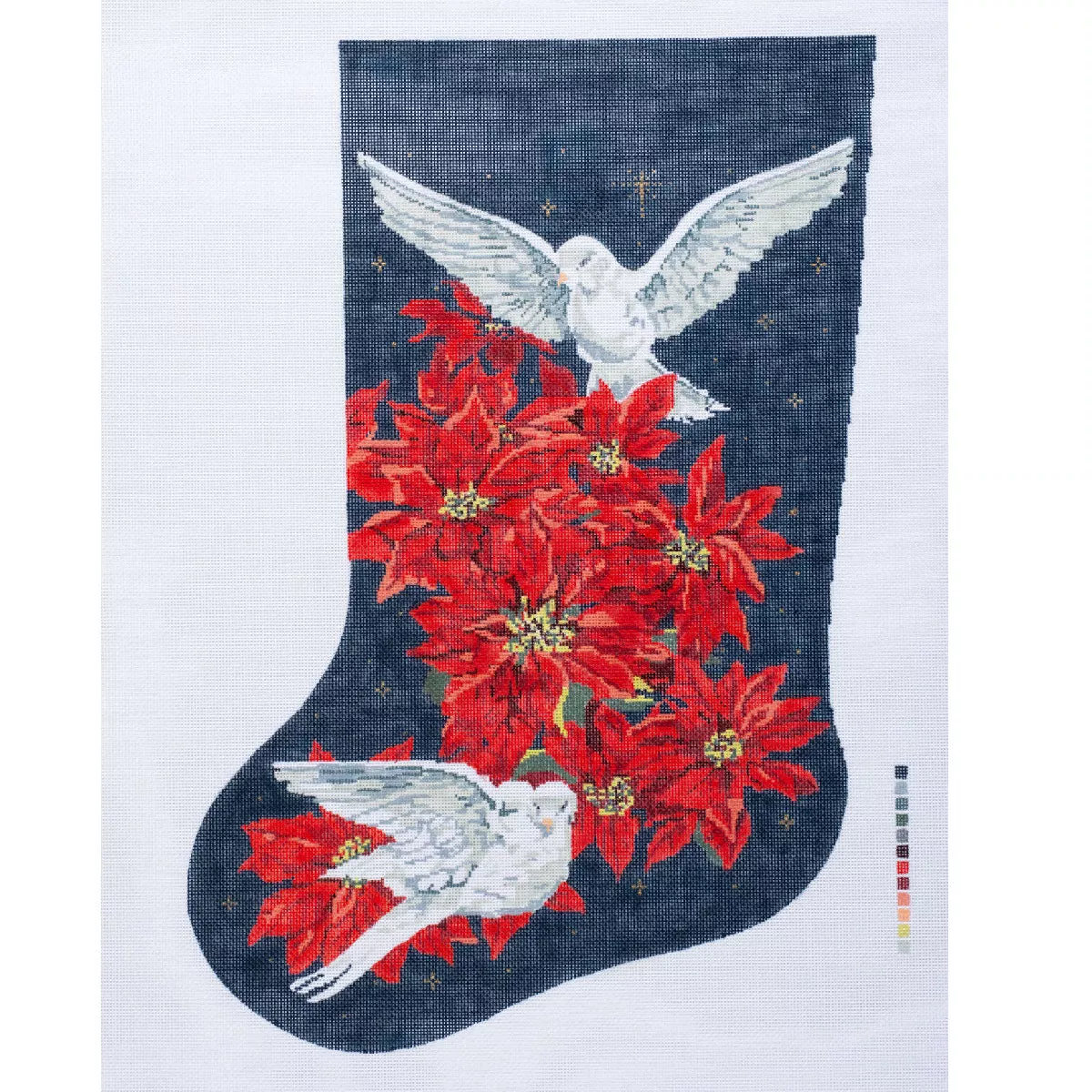 Barbara Russell Poinsettias & White Doves Christmas Stocking Needlepoint Canvas