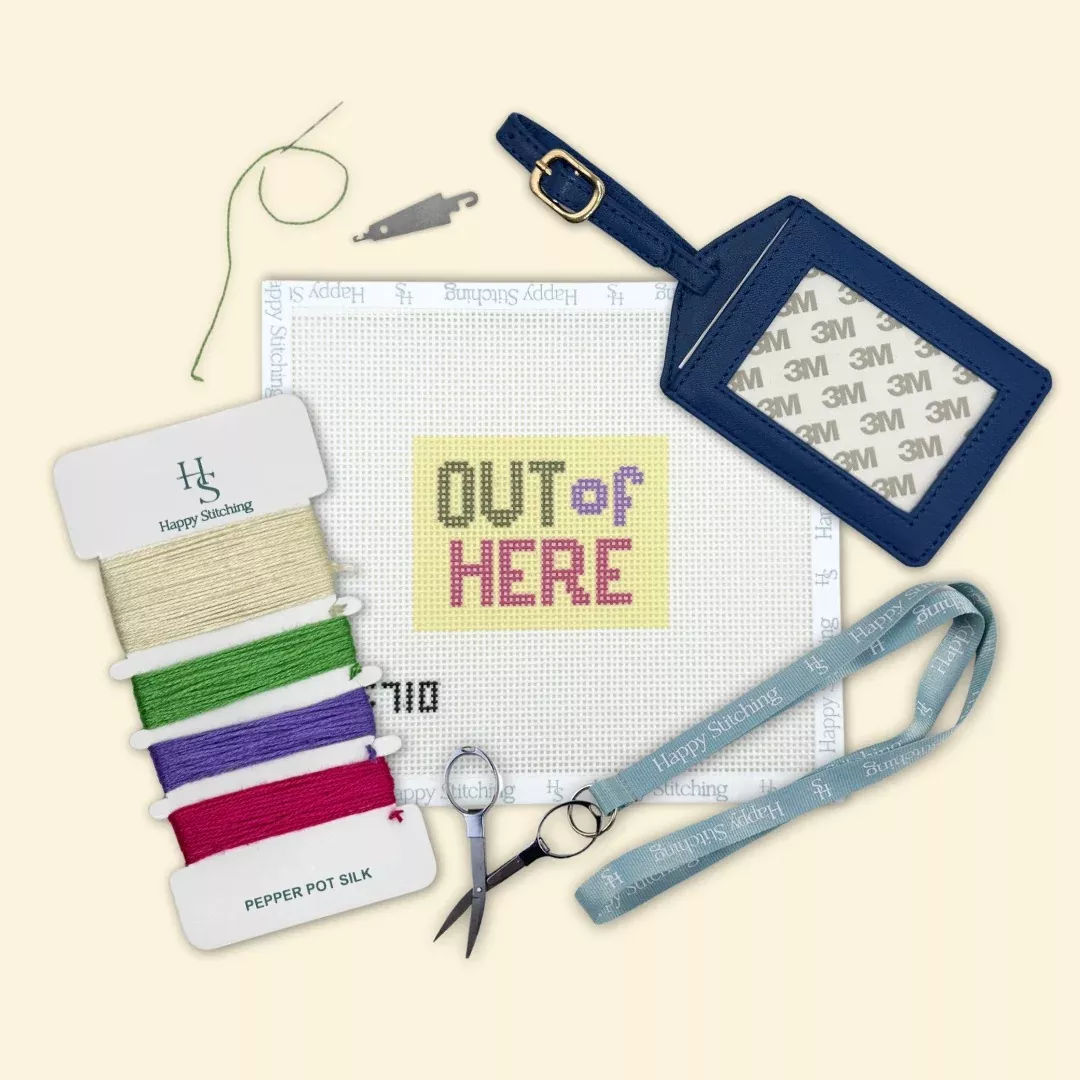 "Out of Here" Happy Stitching All-In-One Luggage Tag Kit