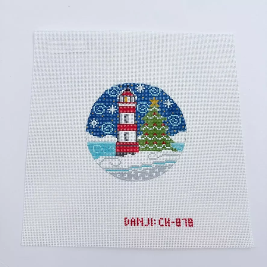 Red and White Lighthouse Round Canvas
