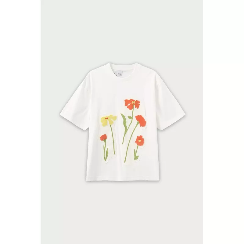 ZI II CI IEN | White Floral Pure Cotton T Shirt