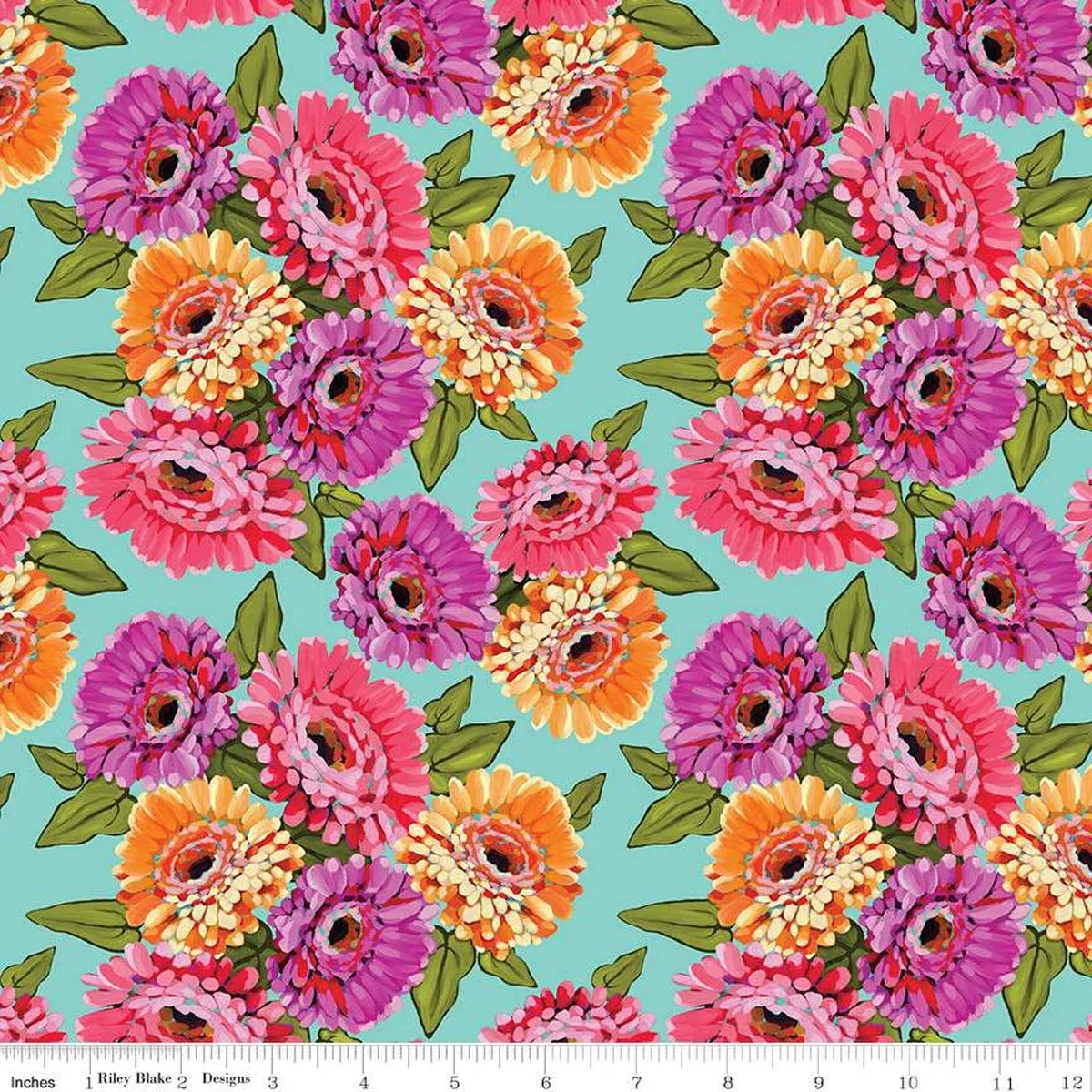 Zinnias - Main Aqua | C16690-AQUA