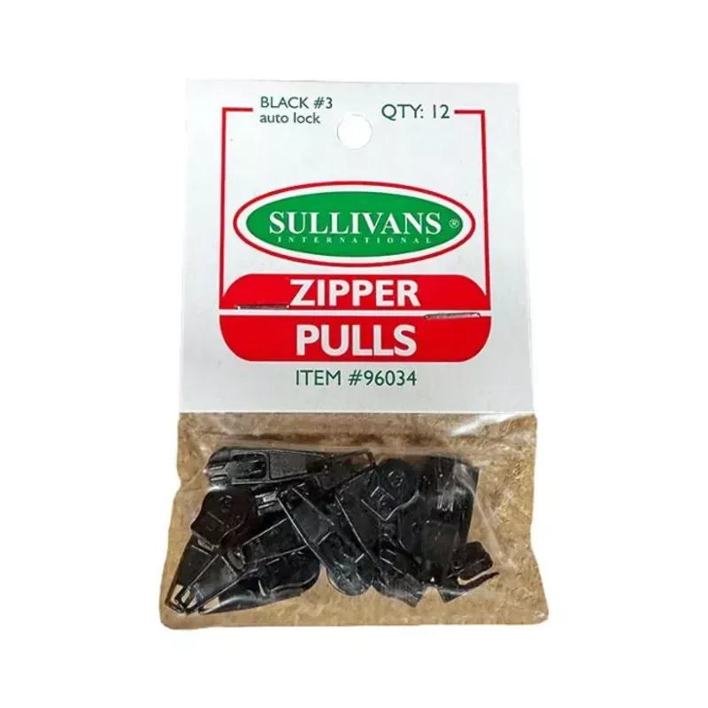 Zipper Pulls Black Metal Heavy Duty 12ct Sullivans Sullivans-96034