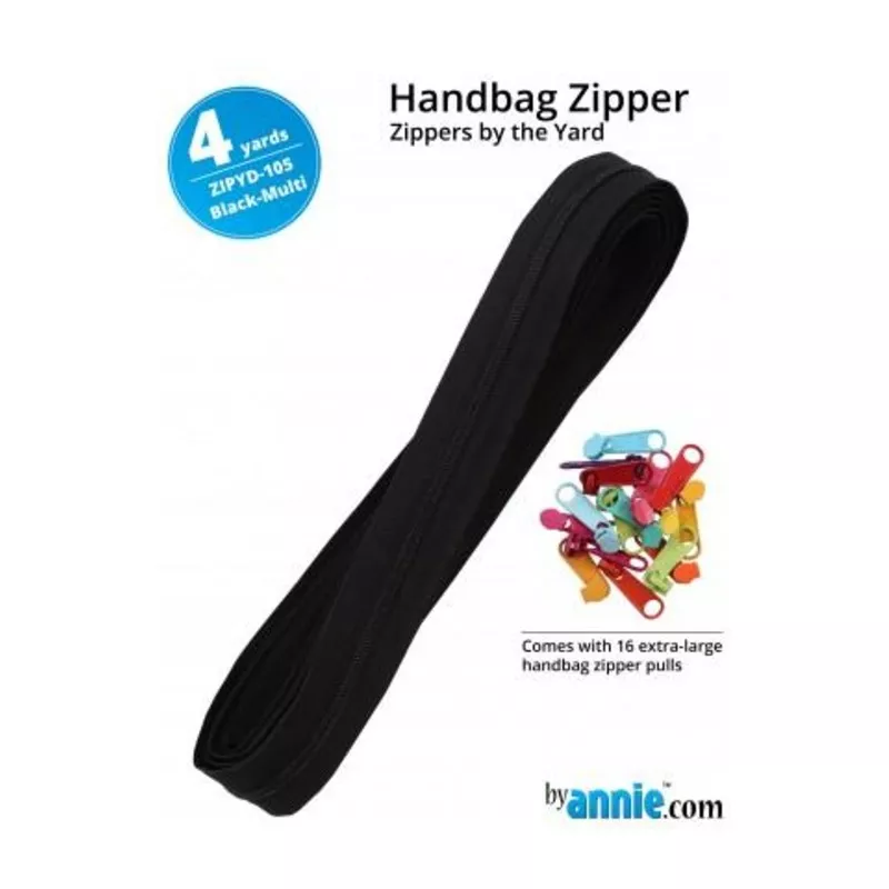 Zippers by The Yard-Black Tape/Multi Colored Pulls